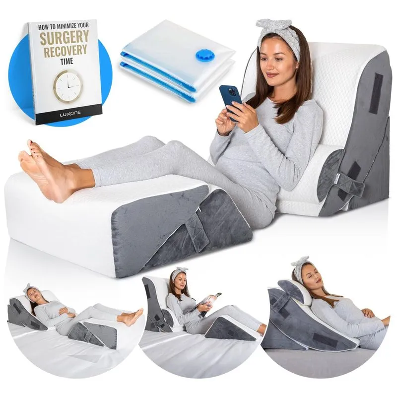 Conjunto De Travesseiros Ortopédicos 5 Pcs Para Cama Com Elevação De Pernas, Espuma Viscoelástica Ajustável Para Recuperação, Luxone, Cinza E Branco