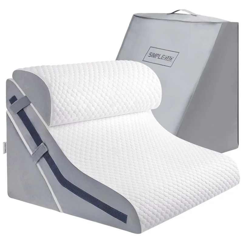 Conjunto De Travesseiros Ortopédicos Em Cunha 15 Em 1, Espuma Viscoelástica Ajustável, Ideal Para Dor Nas Costas E Refluxo, Simpledad, Cinza E Branco