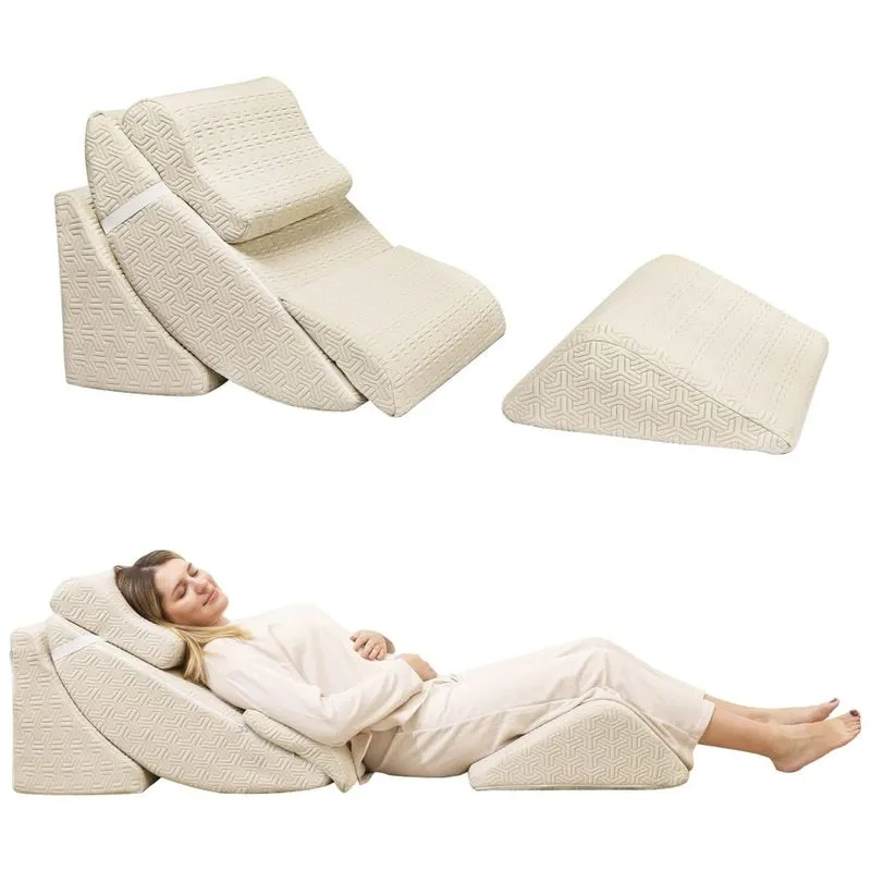 Conjunto De 5 Peças De Travesseiros Ortopédicos Em Cunha Para Cama, Espuma Viscoelástica Ajustável, Alívio De Dor, Refluxo, Betterhood, Bege