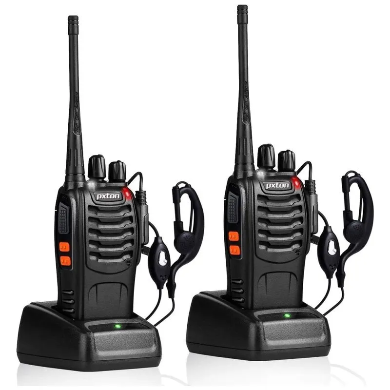 Rádio Comunicador Walkie Talkie Pxton Recarregáveis Longo Alcance Com Fones, Transceptor Uhf, Lanterna, Bateria Li-ion E Carregador (2 Unidades).