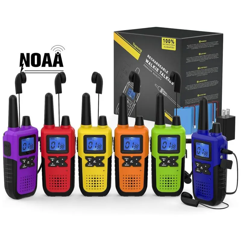 Rádio Comunicador Walkie Talkie Topsung Longo Alcance Recarregáveis Para Adultos, 6 Unidades, Fone De Ouvido, Mic, Carregador Usb, Bateria