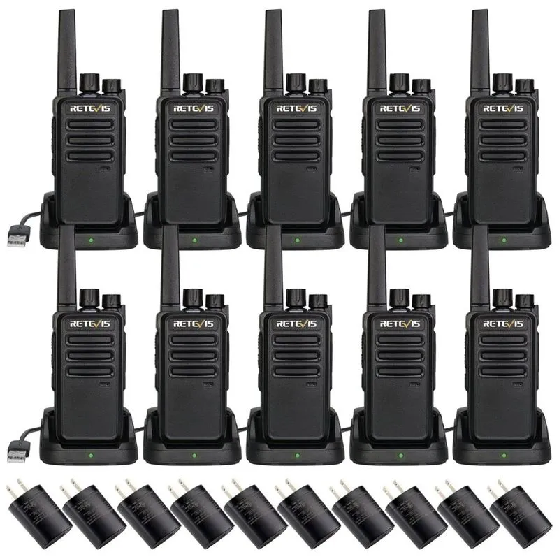 Rádio Comunicador Walkie Talkie Retevis Rt68 Rádio Bidirecional De Longo Alcance, Compacto E Resistente, Recarregável Com Base Usb (10 Unidades).