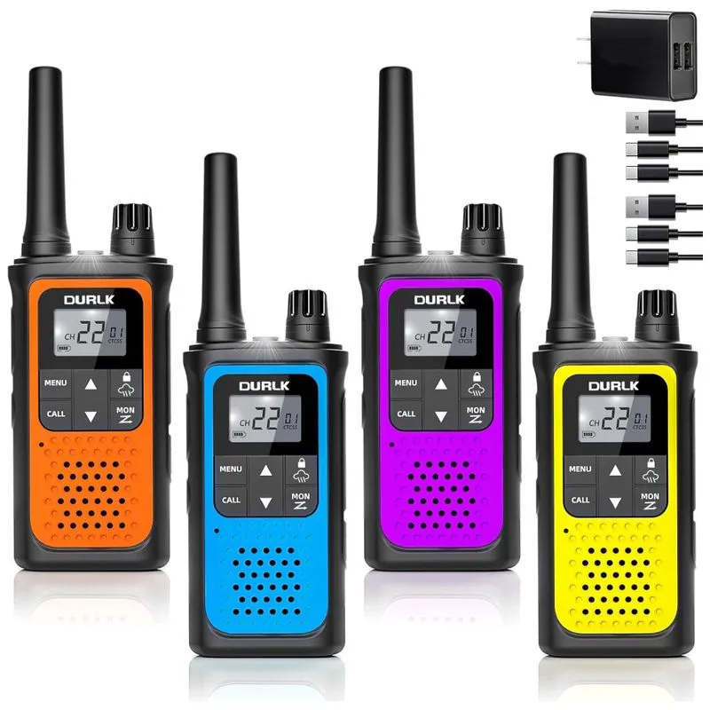 Rádio Comunicador Walkie Talkie Durlk Recarregáveis De Longo Alcance, 4 Unidades Para Adultos, Rádio Bidirecional 22 Canais Frs, Bateria