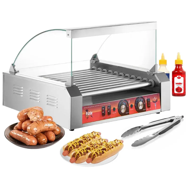 Máquina De Salsicha Hot Dog Vexon 1700w, Capacidade Para 30 Hot Dogs, 11 Rolos De Aço Inox Antiaderentes, Controle De Temperatura Duplo, Tampa