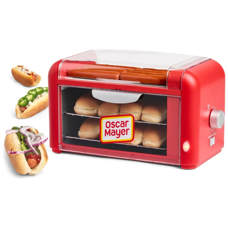 Máquina De Salsicha Hot Dog Nostalgia Oscar Mayer Para 8 Hot Dogs, Rolos De Aço Inox, Racks Aquecedores Antiaderentes, Timer Ajustável