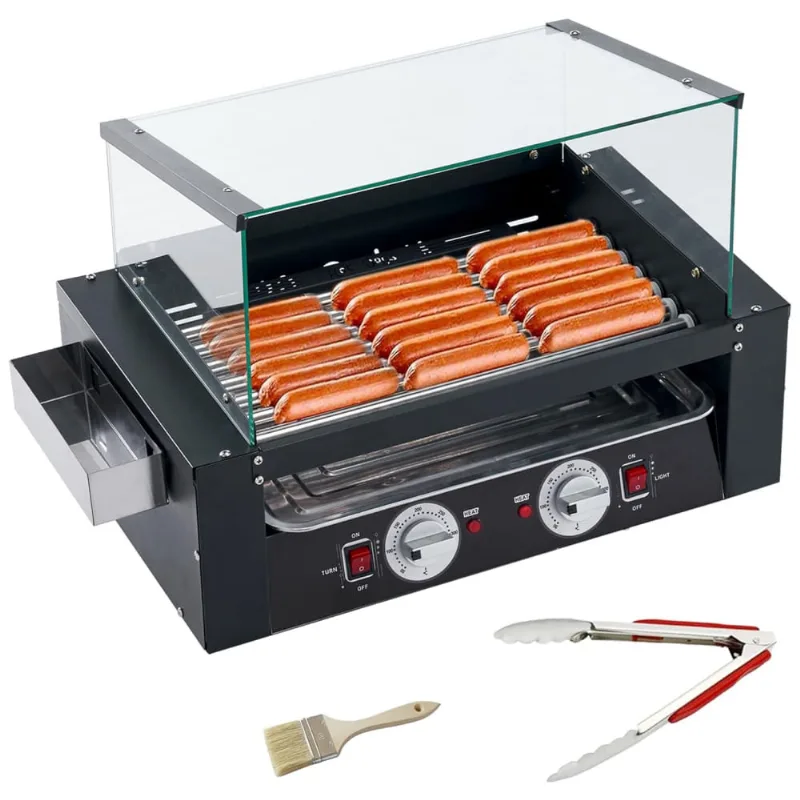 Máquina De Salsicha Hot Dog Deygia Comercial, 7 Rolos De Aço Inoxidável, Capacidade Para 18 Cachorros-quentes, Controle De Temperatura Duplo, 1400w