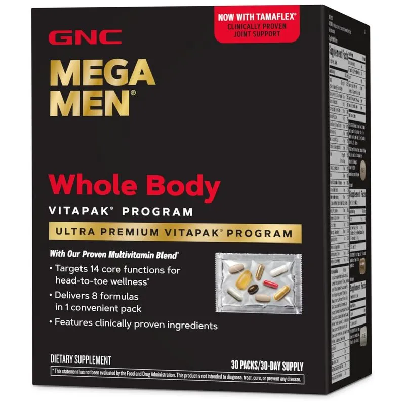 Suplemento Multivitamínico Gnc Mega Men Whole Body Vitapak Com Fórmula 8 Em 1 Clinicamente Comprovada - 30 Unidades
