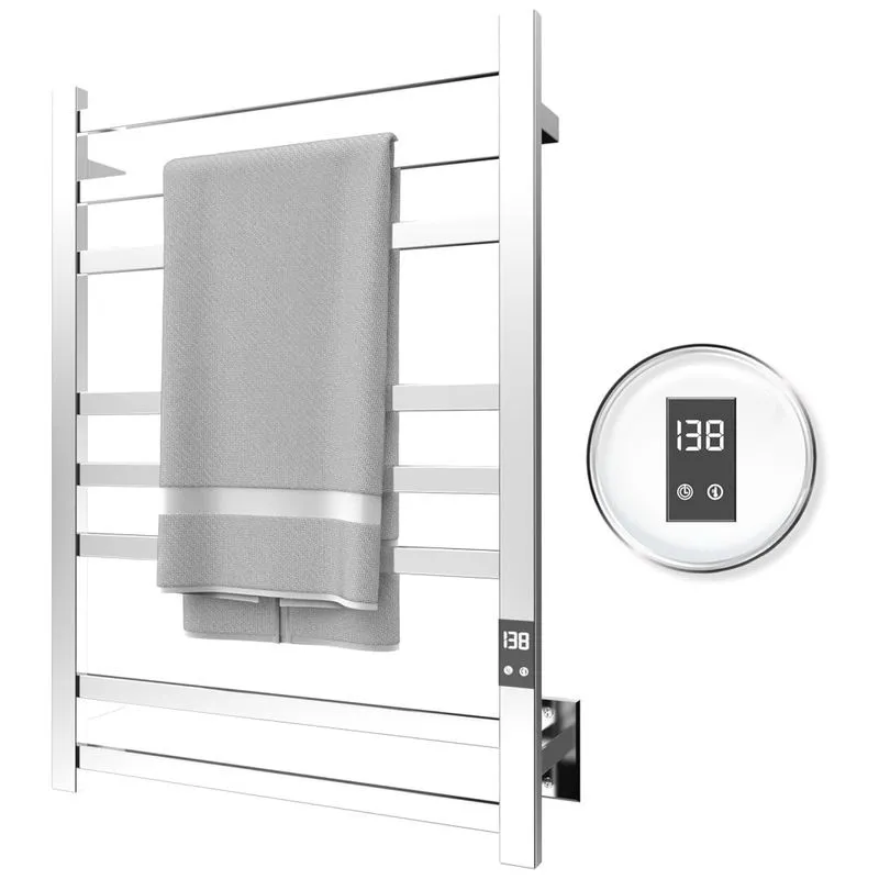 Aquecedor De Toalhas 8 Barras, Aquecimento Rápido, Timer Com Desligamento Automático, Painel Led, Aço Inox 304 Polido, Opções De Instalação,peaktrivol