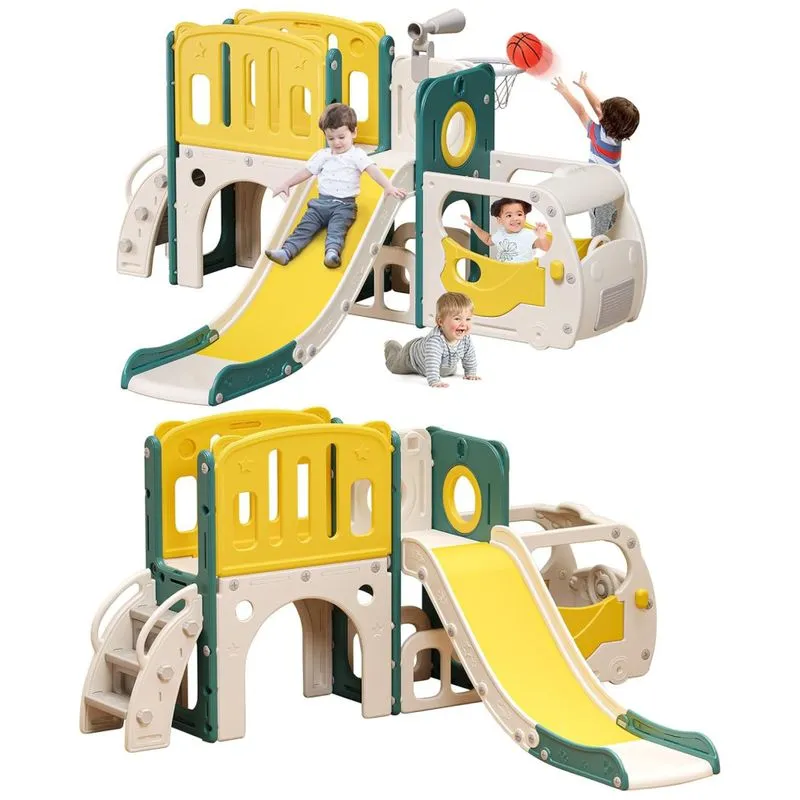 Slide De Criança. Kids Slide Playset Para Crianças De Barramento De Ônibus Com Tema De Playground Com Copo De Bola De