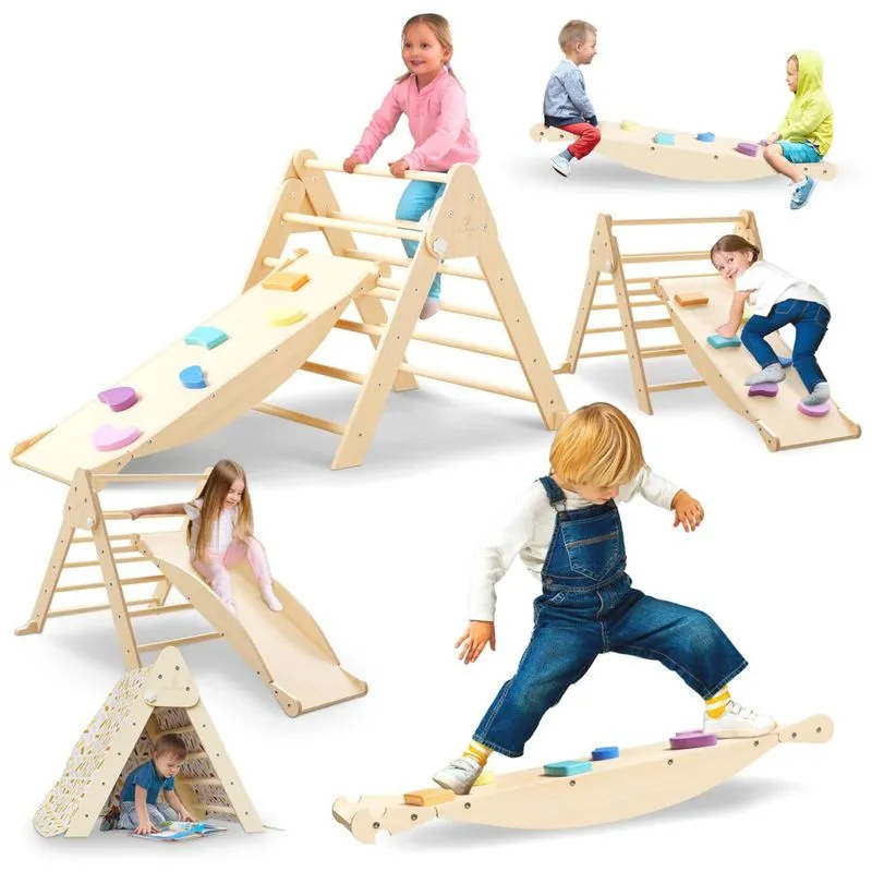 6 Em 1 Criança Toys De Escalada Indoor - Segura Montessori Set Set Com Escada Dobrável De Triângulo Pikler. Rock De