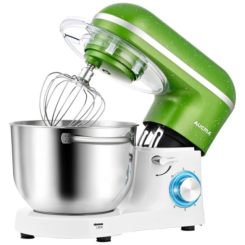 Batedeira Aucma, 6,5litros 660w 6 Velocidades Com Inclinação, Mixer De Alimentos De Cozinha Com Gancho De Massa, Batedor De Arame Verde-branco.