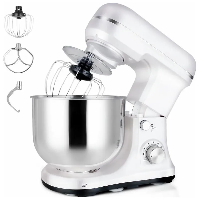 Mixer Murenking 4,7l, 6 Marchas, Recipiente Inox, 300w, Batedor De Massas, Pás E Batedor, Forno Elétrico Doméstico - Branco