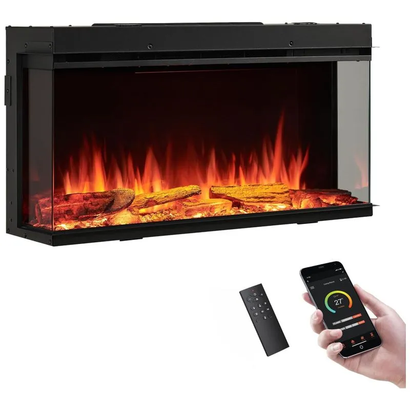 Lareira Elétrica Legendflame 88,9 Cm W Embutida Inteligente, Vista Lateral 123, Aquecedor 750w-1500w, Chamas De Múltiplas Cores, Compatível Com Alexa