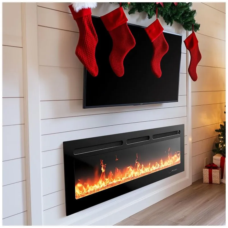 Lareira Elétrica Silonn 127 Cm Com Controle Remoto Por App, 5300 Btus, Design Ultrafino, Instalação Na Parede Ou Embutida, Temporizador E 20