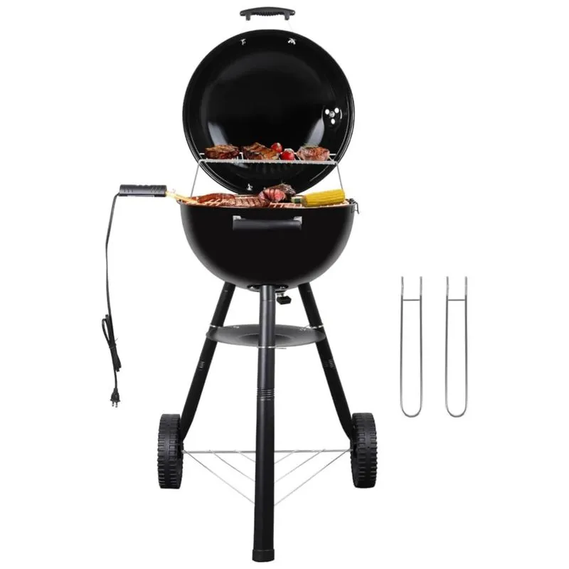 Churrasqueira Elétrica Cukor 2 Em 1: Grill Elétrico E A Carvão, Interno E Externo, Com Tampa Esmaltada Antiaderente E Rodas