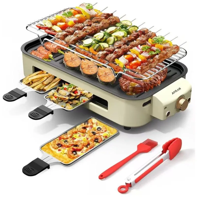 Churrasqueira Elétrica Aoran Indoor Smokeless: Versátil Grill Para Cozinhar Em Casa - Branco Médio
