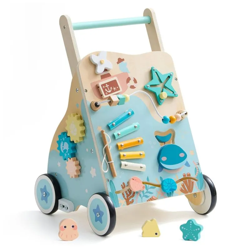 Andador Educativo De Madeira Robud, Brinquedo Montessoriano, Com Freio E Centro De Atividades, Altura Regulável, Para Meninos E Meninas