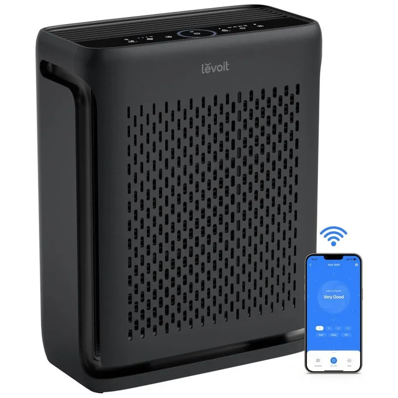 Purificador De Ar Levoit Vital 100sp Preto Para Ambientes Amplos Com Monitor De Qualidade Do Ar, Conexão Wifi, Filtro Lavável, Modo Noturno Hepa