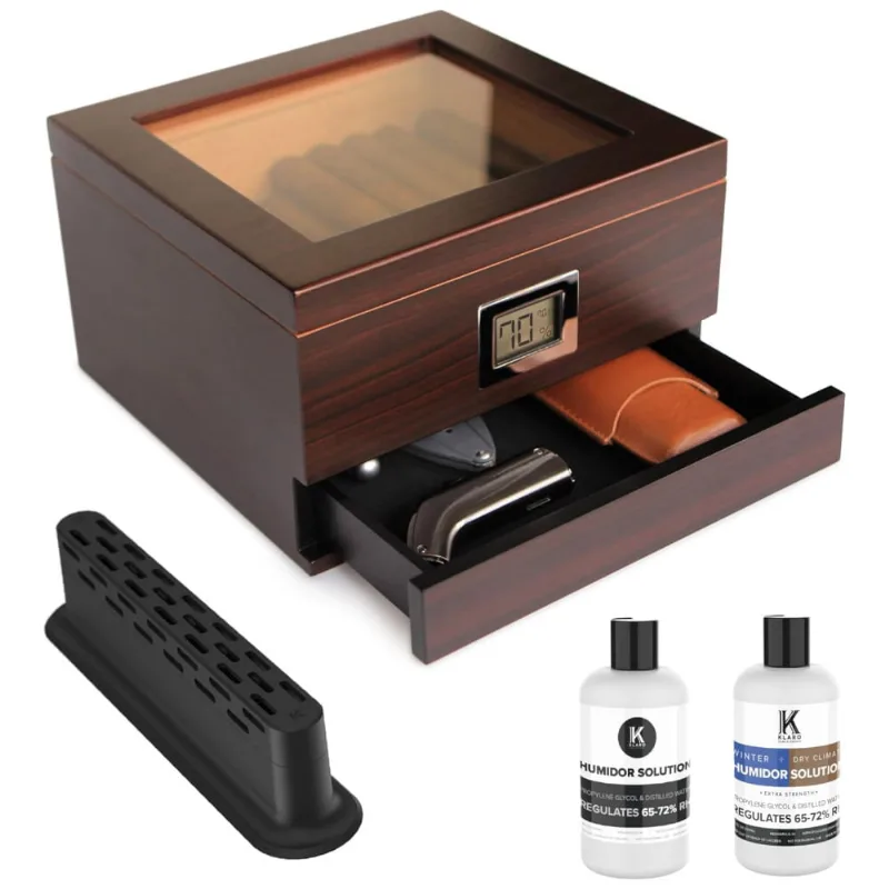 Umidor Perfeito Com Elegância:glass Top Da Case Elegance Com Cedro Espaçoso, Higrômetro Digital Preciso Renzo, Marrom