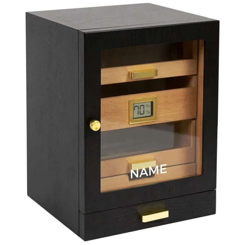 Umidor De Armário Luca Com Cedro Espesso, Sistema De Umidificação Fácil, Higrômetro Digital Preciso Preto,case Elegance