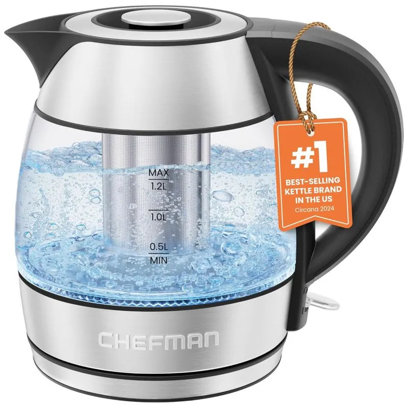 Chaleira Elétrica Chefman 1.2l 1500w Para Chá Com Infusor De Inox, Desligamento Automático, Proteção Contra Fervura A Seco E Luz Led
