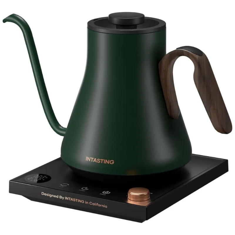 Chaleira Elétrica Intasting Gooseneck, Controle De Temperatura, Inox, Aquecimento Rápido, Para Café Coado, Chá E Água Quente, 0,9l Verde Floresta