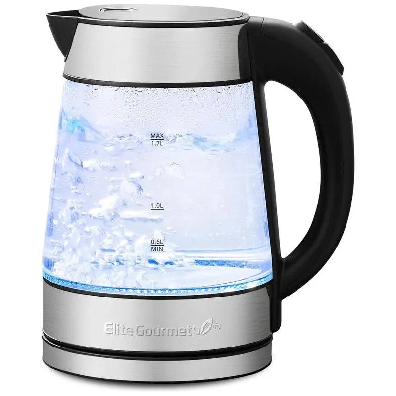 Chaleira Elétrica Elite Gourmet Ekt602 De Vidro Livre De Bpa, Base 360 Sem Fio, Design Com Led Azul Estiloso, Função De Desligamento Automático - 1,7l