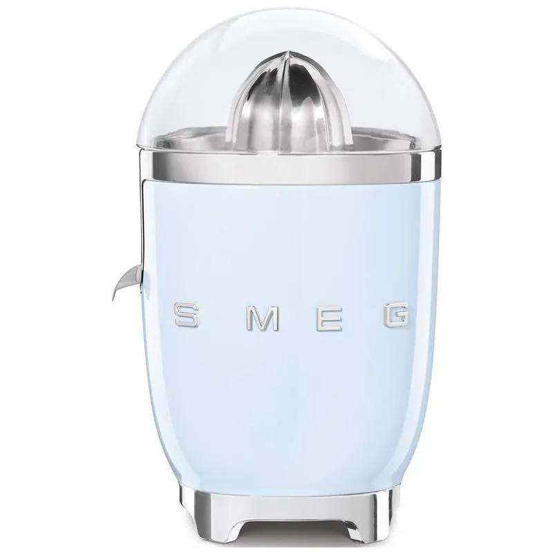 Espremedor De Frutas Cítricas Smeg 50s Retro Com Bico Antivazamento, Acionamento Automático E Coletor Eficiente, Tritan Azul Pastel Cfj11pbus