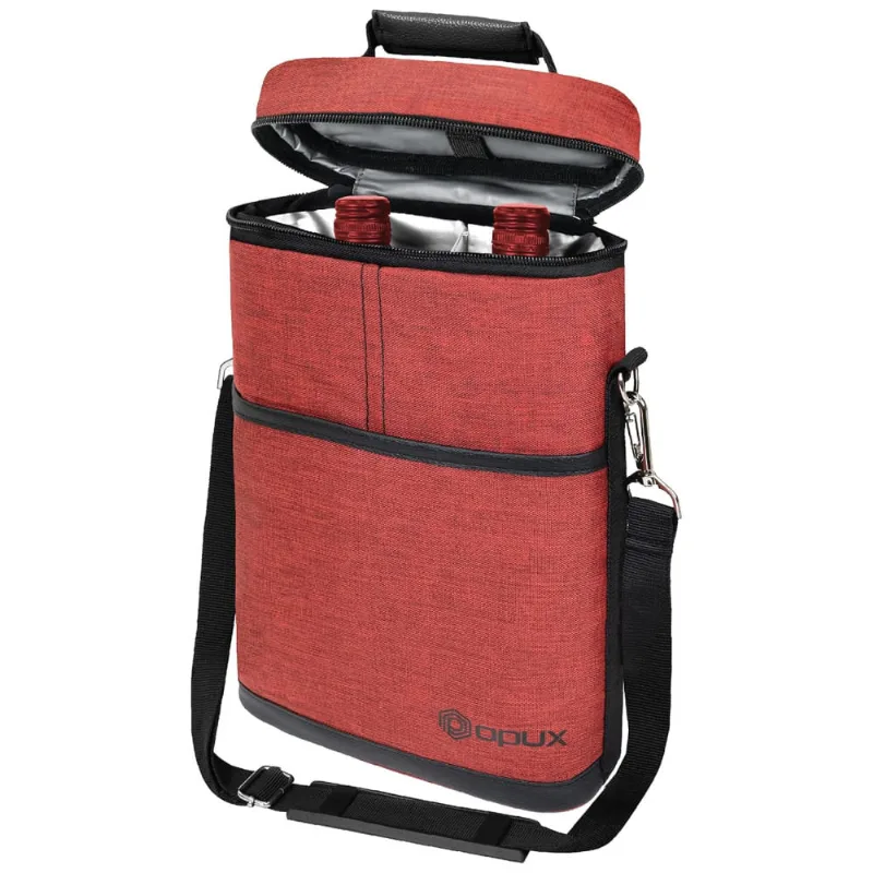 Porta-garrafas Térmico Para 2 Garrafas De Vinho Opux, Isolamento À Prova De Vazamentos, Ideal Para Viagens E Piqueniques, Cor Vermelha