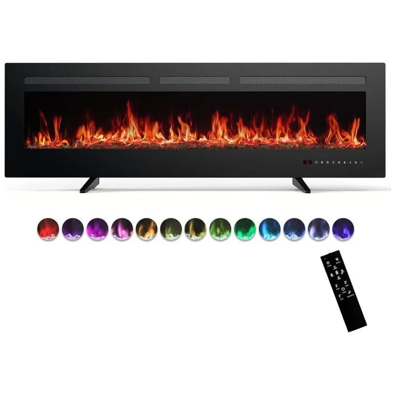 Lareira Elétrica Sweetcrispy 1,52 Metros, Montagem Na Parede Ou Embutida, Aquecedor De 1500w/750w Com Controle Remoto, 13 Cores De Chama Ajustáveis,