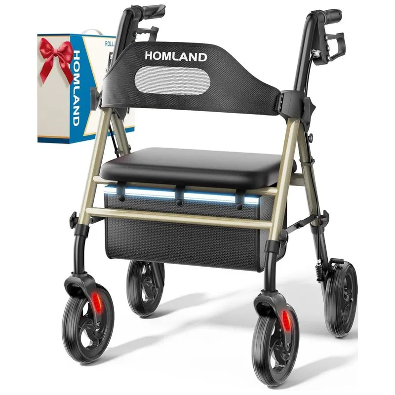 Andador Rollator Dobrável Com Assento Para Idosos, Rodas Grandes De 20,32 Cm, Suporta Até 159 Kg, Altura Ajustável - Andador Rollator,homland