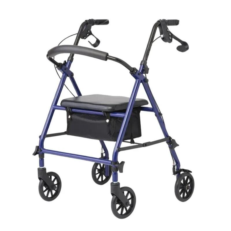 Andador Rollator Medline Com Assento, Estrutura De Aço E Rodas, Suporta Até 160 Kg, Andador Médico, Azul