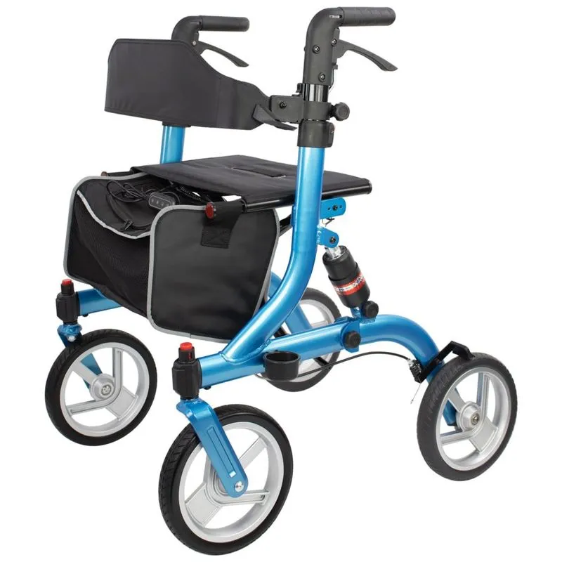 Andador Winlove Para Idosos: Dobrável Com Assento E Rodas De 25cm - Estrutura Em Alumínio Com Molas De Suspensão.