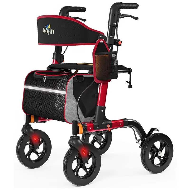 Andador Para Idosos Com Assento, Suporta Até 158,75 Kg, Assento 45,72 Cm, Rodas 20,32 Cm, Altura Ajustável Em 6 Níveis,aojin