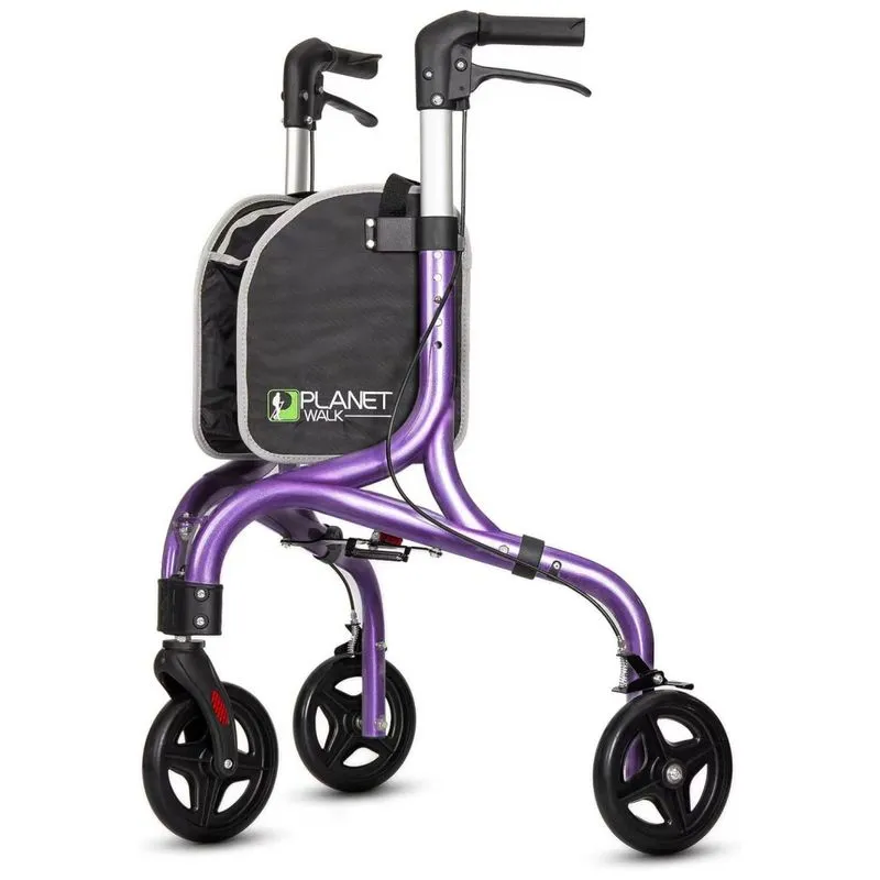Rollator Planetwalk Premium De 3 Rodas Para Idosos, Leve E Dobrável, Em Alumínio Premium, Roxo Escuro