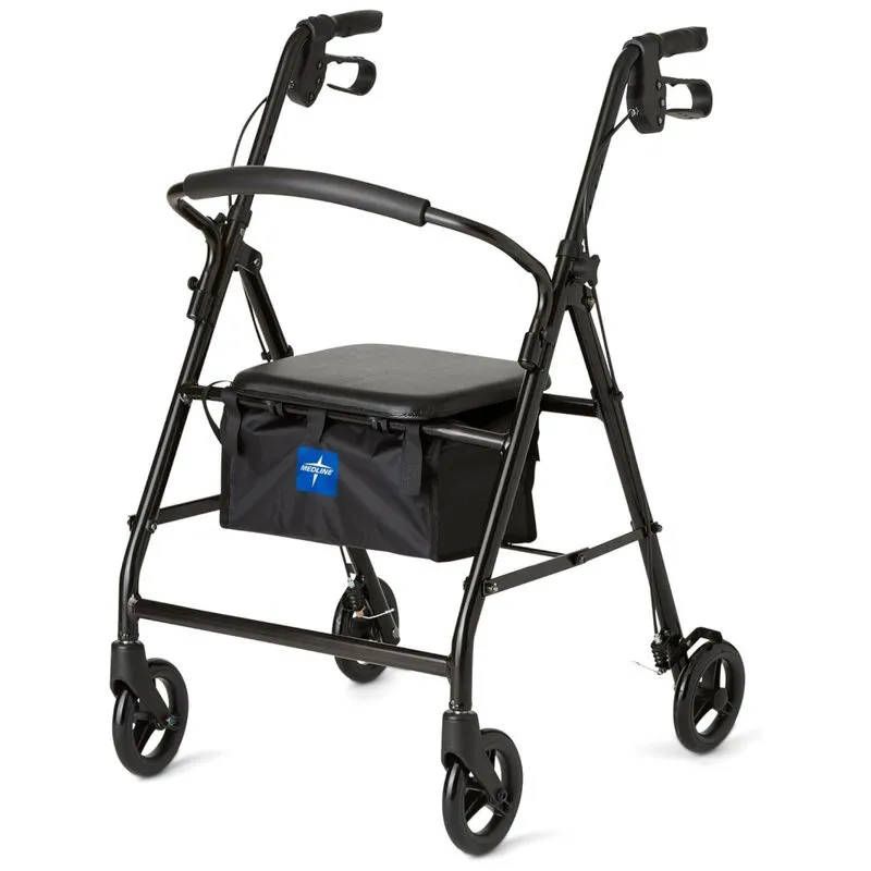 Andador Rollator De Aço Medline Para Mobilidade De Adultos Com Deficiência, Preto, Suporta Até 136 Kg, 6 Rodas, Dobrável, Manoplas Ajustáveis,medline