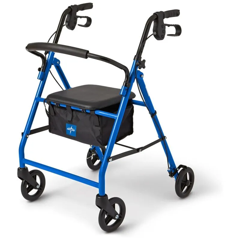 Andador Rollator De Aço Medline Para Mobilidade De Adultos Com Limitações, Azul, Suporta Até 158,7 Kg, 6 Rodas, Dobrável, Manoplas Ajustáveis