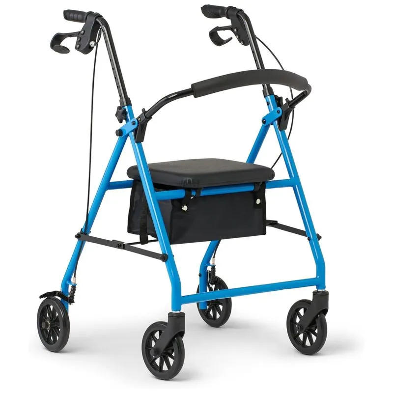 Andador Rollator De Aço Medline Confiável, Azul Claro, Suporta Até 136 Kg, 6 Rodas, Cabo Regulável, Assento Acolchoado Com Encosto, Ideal Para Idosos