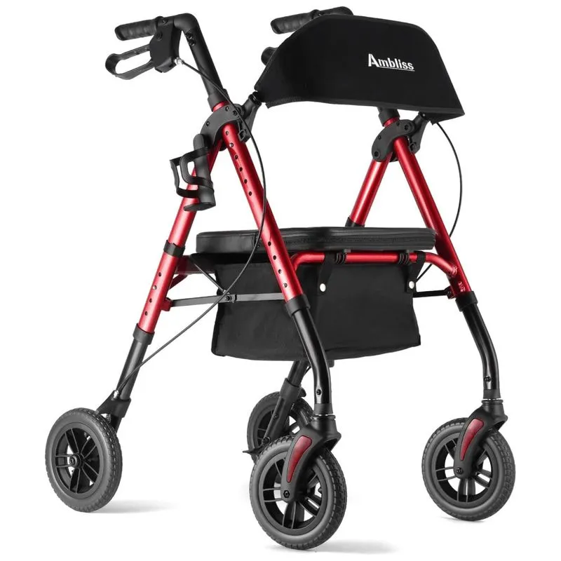 Andador Rollator Ambliss Com Assento Para Idosos, Rodas De 20cm, Suporta Até 136kg, Cesta E Encosto Largos, Dobrável E Ajustável