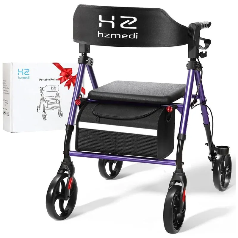 Andador Para Idosos Roxo: Leve, Dobrável, Resistente, Ajustável Em Altura, Com Rodas De 20cm Para Todo Tipo De Terreno. Hz Hzmedi