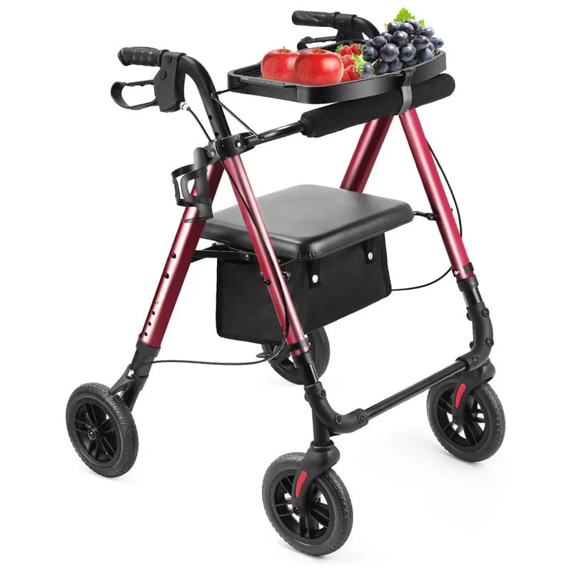 Andador Rollator Ambliss Com Bandeja De Assento, Suporta Até 136 Kg, Rodas De 20 Cm, Altura Ajustável, Dobrável - Ideal Para Idosos