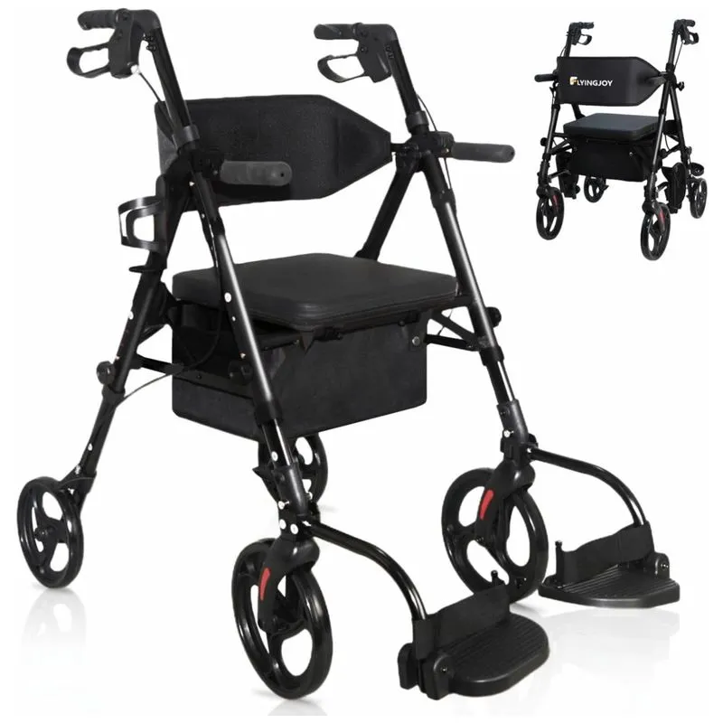Andador Rollator 2 Em 1 Leve Com Assento E Encosto Extra Largo, Dobrável, Rodas Frontais De 25,4 Cm E Traseiras De 20,32 Cm Para Idosos,flyingjoy