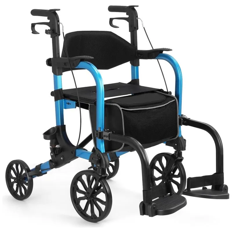 Andador Rollator 2 Em 1 Leve Com Rodas Dianteiras De E Rodas Traseiras Para Idosos, Cadeira De Rodas Dobrável Suporta Até 136kg,flyingjoy