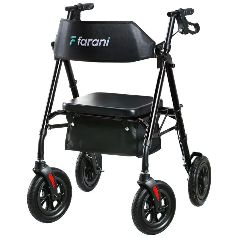 Andador Rollator Farani Para Todos Os Terrenos Com Rodas De 25,4 Centímetros, Assento E Encosto Acolchoados, Manoplas Ergonômicas Ajustáveis