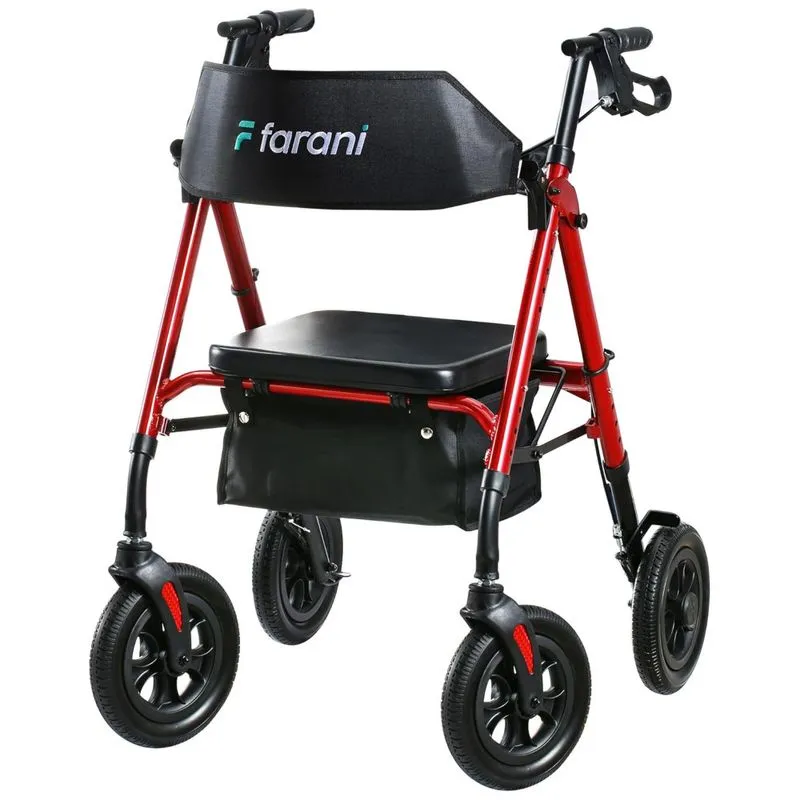 Andador Farani Todo Terreno Com Assento, Rodas De 25 Cm Sem Câmara De Ar, Encosto Acolchoado, Manoplas Ergonômicas E Altura Ajustável, Andador De
