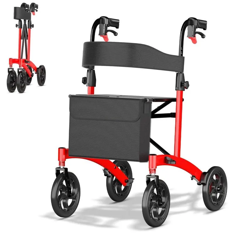 Andador Nihhcune Para Idosos, Rollator Dobrável Com Assento E Rodas Todas As Terrenos, Altura Ajustável Em 6 Níveis, Leve E Confortável