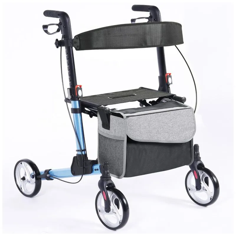 Andador Rollator Soges Com Assento, Rodas De 20 Cm, Altura Dos Manípulos E Encosto Ajustáveis, Bolsa Removível, Capacidade De Até 120 Kg