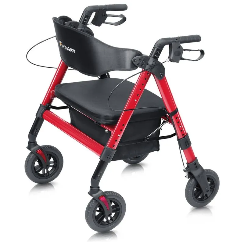 Andador Com Assento, 204 Kg Rolling Walker, 10.8kg, Rollator Extra Largo E Resistente Para Idosos E Adultos Bariátricos, Vermelho,flyingjoy
