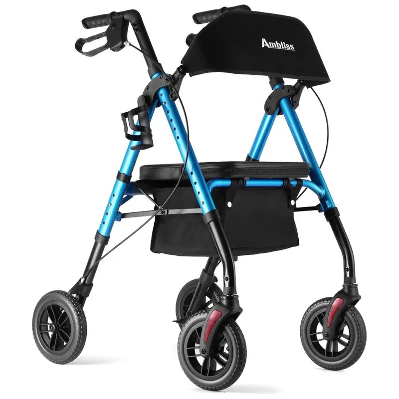 Andador Rollator Ambliss Com Assento Para Idosos, Rodas De 20 Cm, Suporta Até 136 Kg, Leve Com Cesta E Encosto Largo, Dobrável