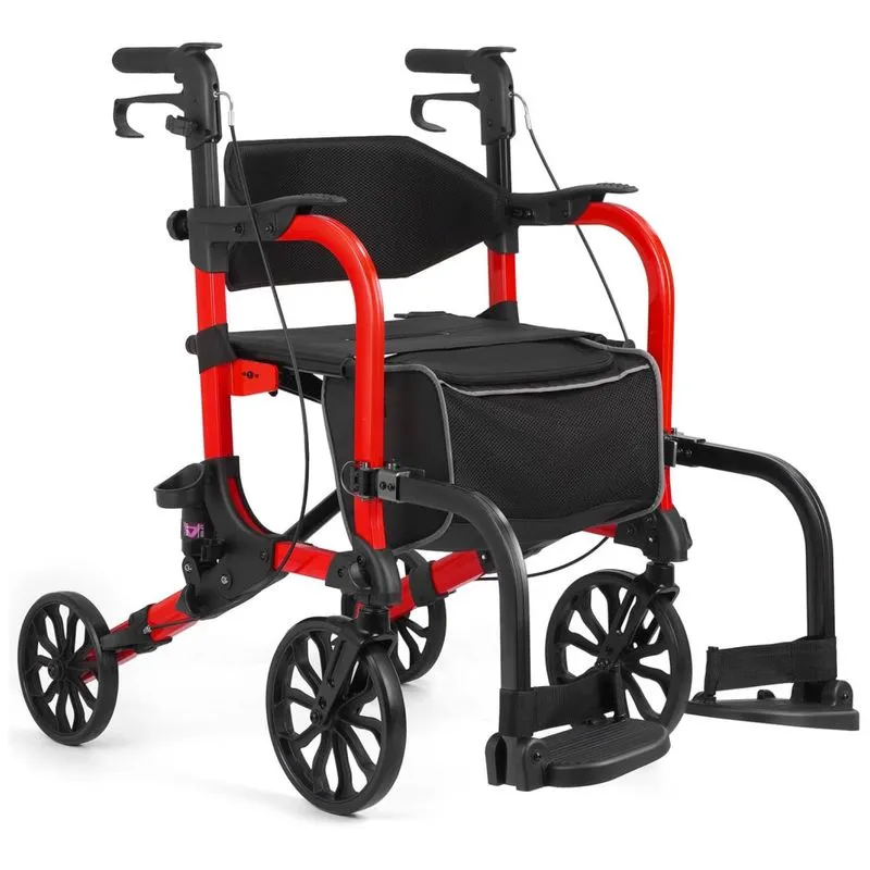 Andador Rollator 2 Em 1 Leve Com Rodas Dianteiras De 10" E Rodas Traseiras De 8" Para Idosos, Cadeira De Rodas Dobrável Suporta Até 136kg